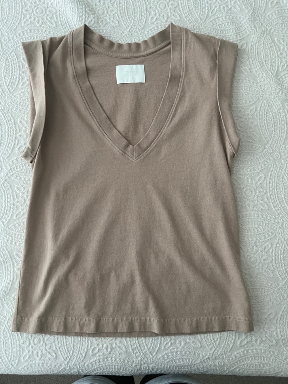 Eugenie Sleeveless V-Neck Women's Top in Taupe